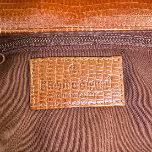 ETIENNE AIGNER vintage croc embossed cognac leather crossbody bag - Picture 12 of 16